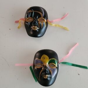 VINTAGE - Black Hand Painted Mardi Gras Ceramic Masks